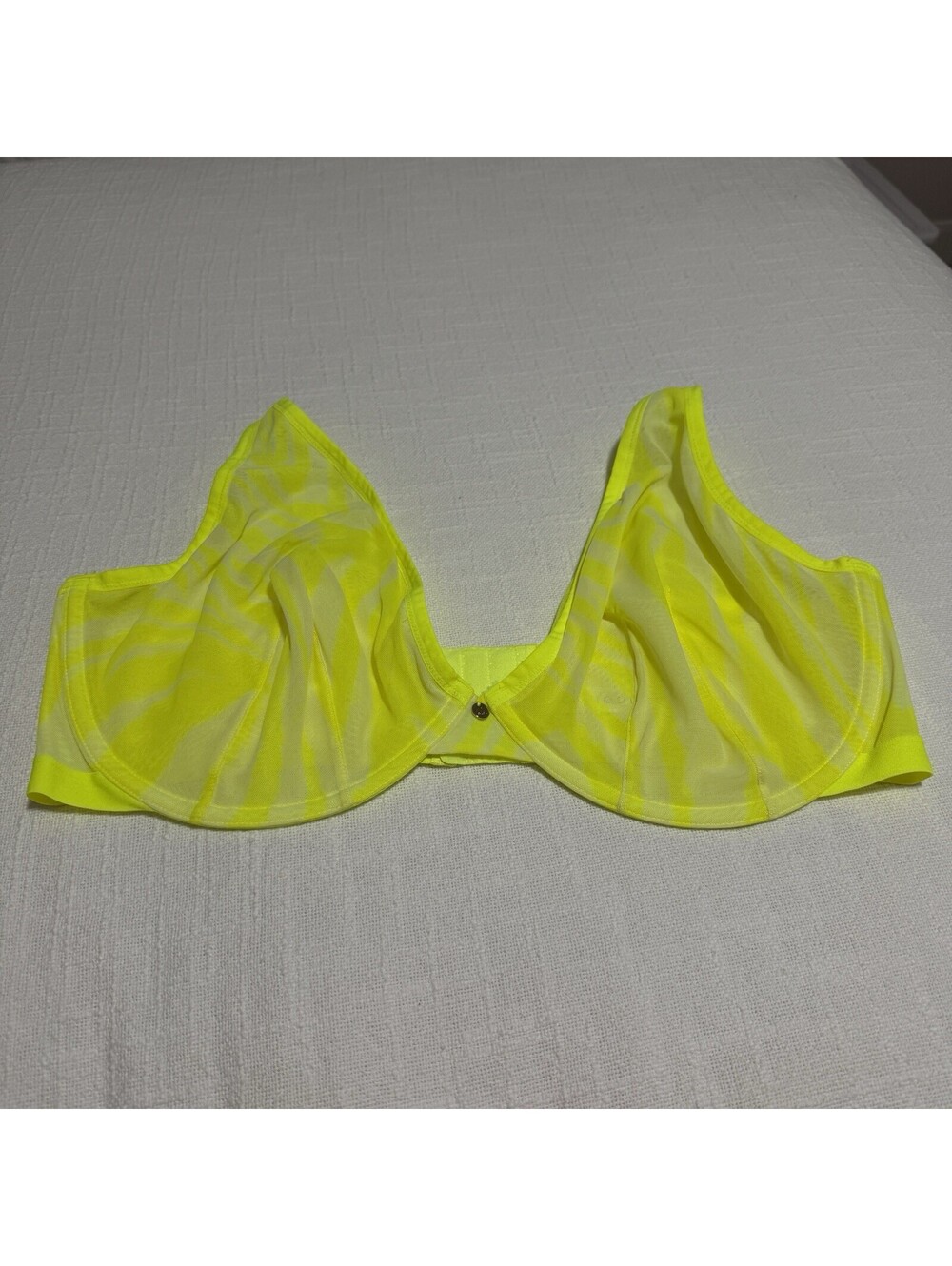 Cacique 44F Mesh Unlined High Apex Plunge Bra Yellow Neon Underwire Zebra Print